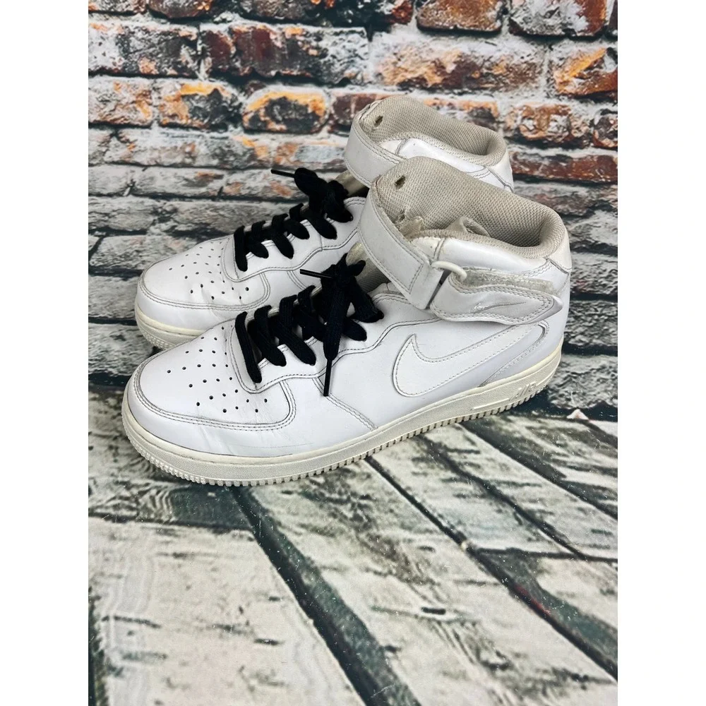 Nike Air Force 1 Mid White Leather Basketball Sneakers‎ Mens US 8.5